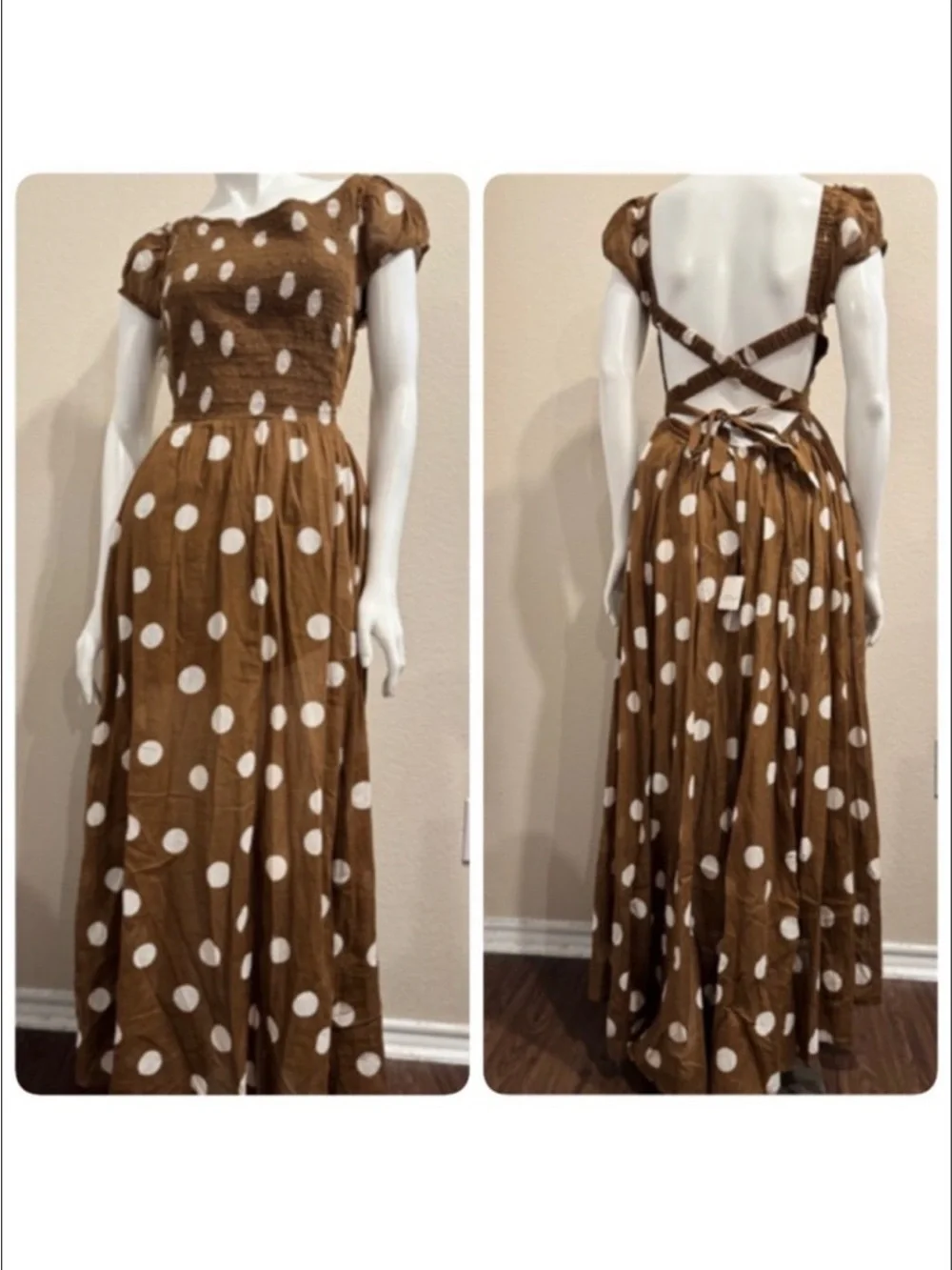 Free People UltraViolet Maxi Dress brown white polka dot - Picture 8 of 9